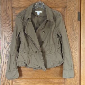 Ann Taylor Khaki Brass Button Down Asymmetrical Moto Jacket Size 10